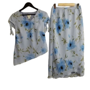 Floral Blue Skirt Set Size 10 Petite